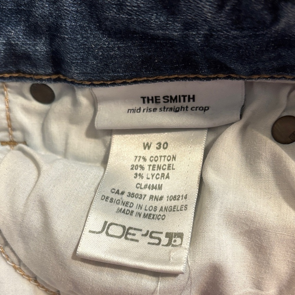 Joe's Jeans The Smith Mid Rise Straight Cropped Dark Blue Ankle Cuffed - Picture 4 of 4